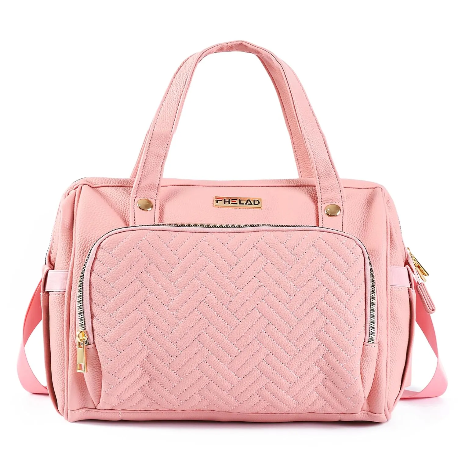 Large Diaper Bag Tote, with 13 Pocket Waterproof Baby Diaper Bag, Stylish Vegan Leather Tote, Organized Nursery Essentials​ (Pink)