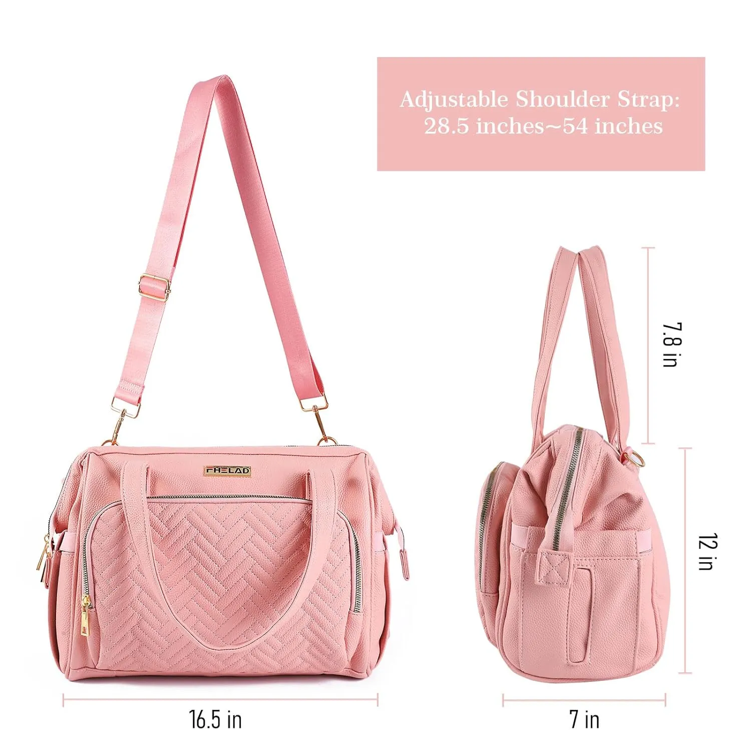 Large Diaper Bag Tote, with 13 Pocket Waterproof Baby Diaper Bag, Stylish Vegan Leather Tote, Organized Nursery Essentials​ (Pink)