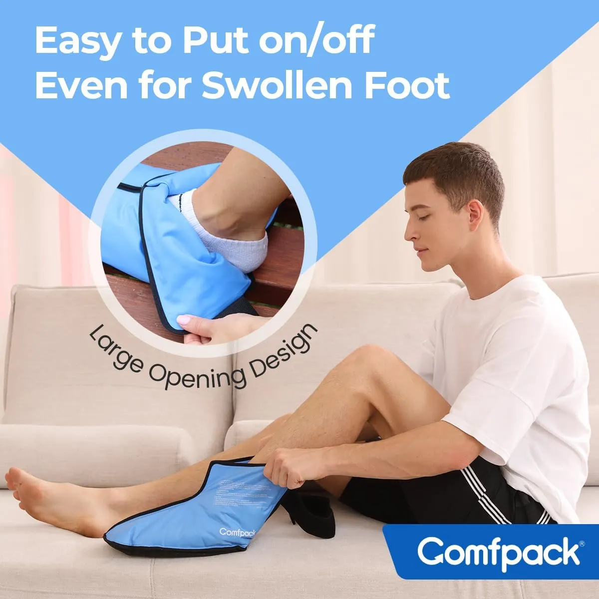Large Ice Pack Wrap for Full Foot Ankle Pain Relief, Long Lasting Cold Ice Boot for Swelling After Surgery, Sore Feet, Neuropathy Burning, Broken Foot, Plantar Fasciitis, Gout, Bunion