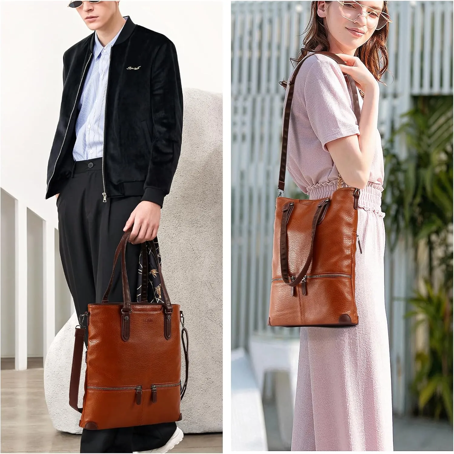 Lassviin Laptop Tote Bag, Leather Work Tote for Computer Bag Waterproof Lightweight Shoulder Bag Purse Handbag Crossbody Bag