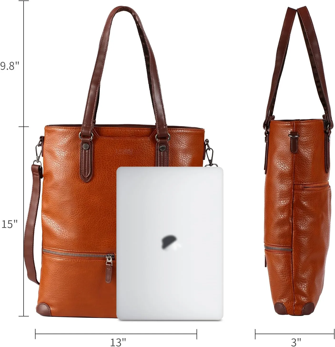 Lassviin Laptop Tote Bag, Leather Work Tote for Computer Bag Waterproof Lightweight Shoulder Bag Purse Handbag Crossbody Bag