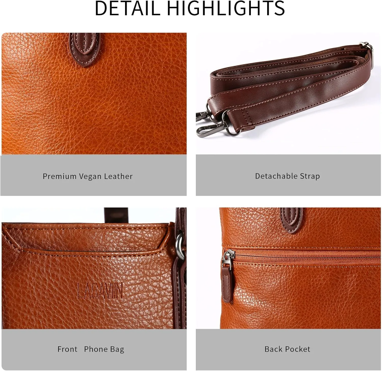 Lassviin Laptop Tote Bag, Leather Work Tote for Computer Bag Waterproof Lightweight Shoulder Bag Purse Handbag Crossbody Bag