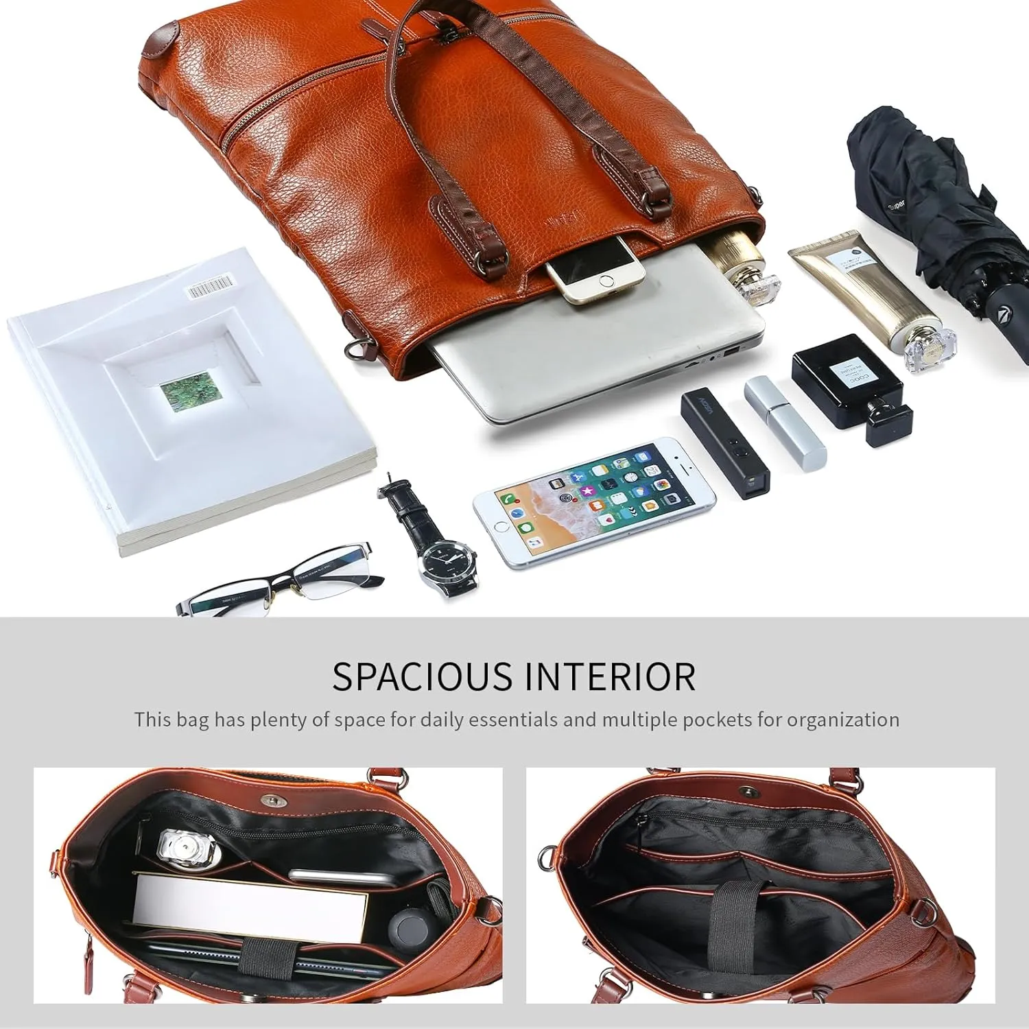Lassviin Laptop Tote Bag, Leather Work Tote for Computer Bag Waterproof Lightweight Shoulder Bag Purse Handbag Crossbody Bag