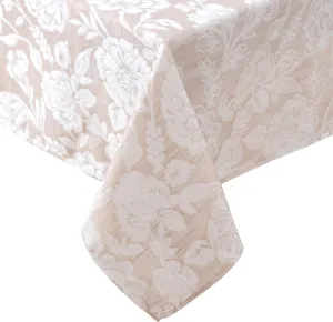 Laura Ashley Annaleigh Tablecloth Jacquard Fabric, Wrinkle Resistant for Dining, Holiday, Party, Wedding or Banquet, 60" x 84", Taupe