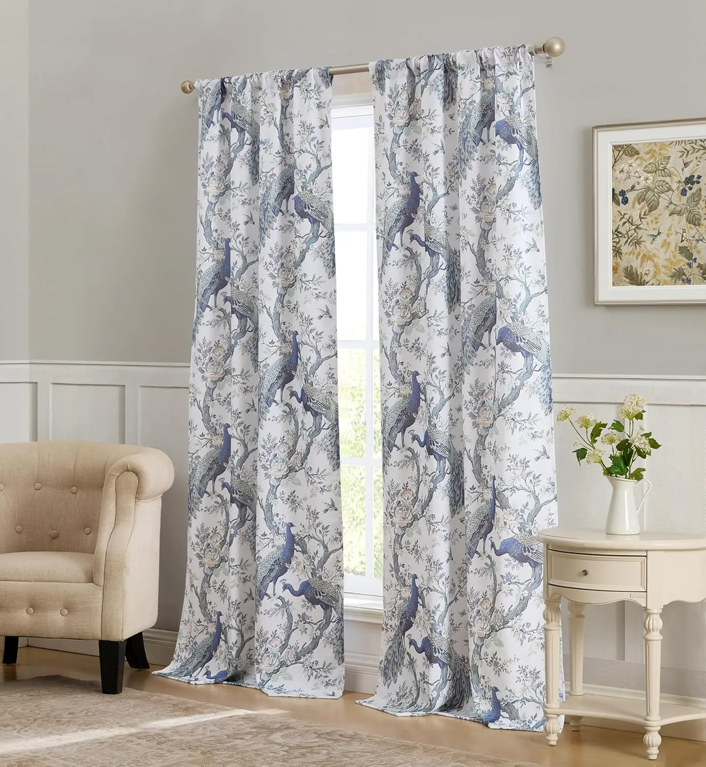 Laura Ashley Belvedere Window Curtains with Rod Pocket, 84-inch Length, 2 Panels Set, Canvas Light Filtering, White