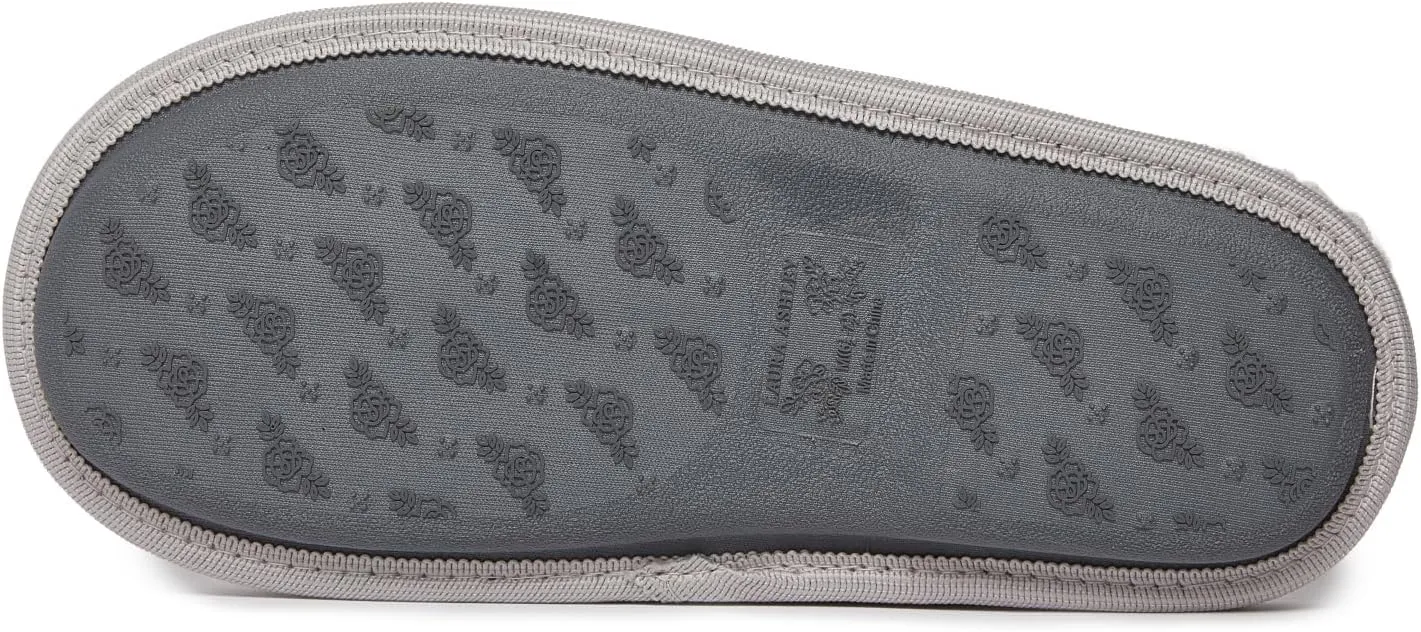 Laura Ashley Womens Memory Foam Slip On Terry Cloth Clog Slippers, Ladies Fuzzy Rubber Bottom Fur Bedroom House Shoes
