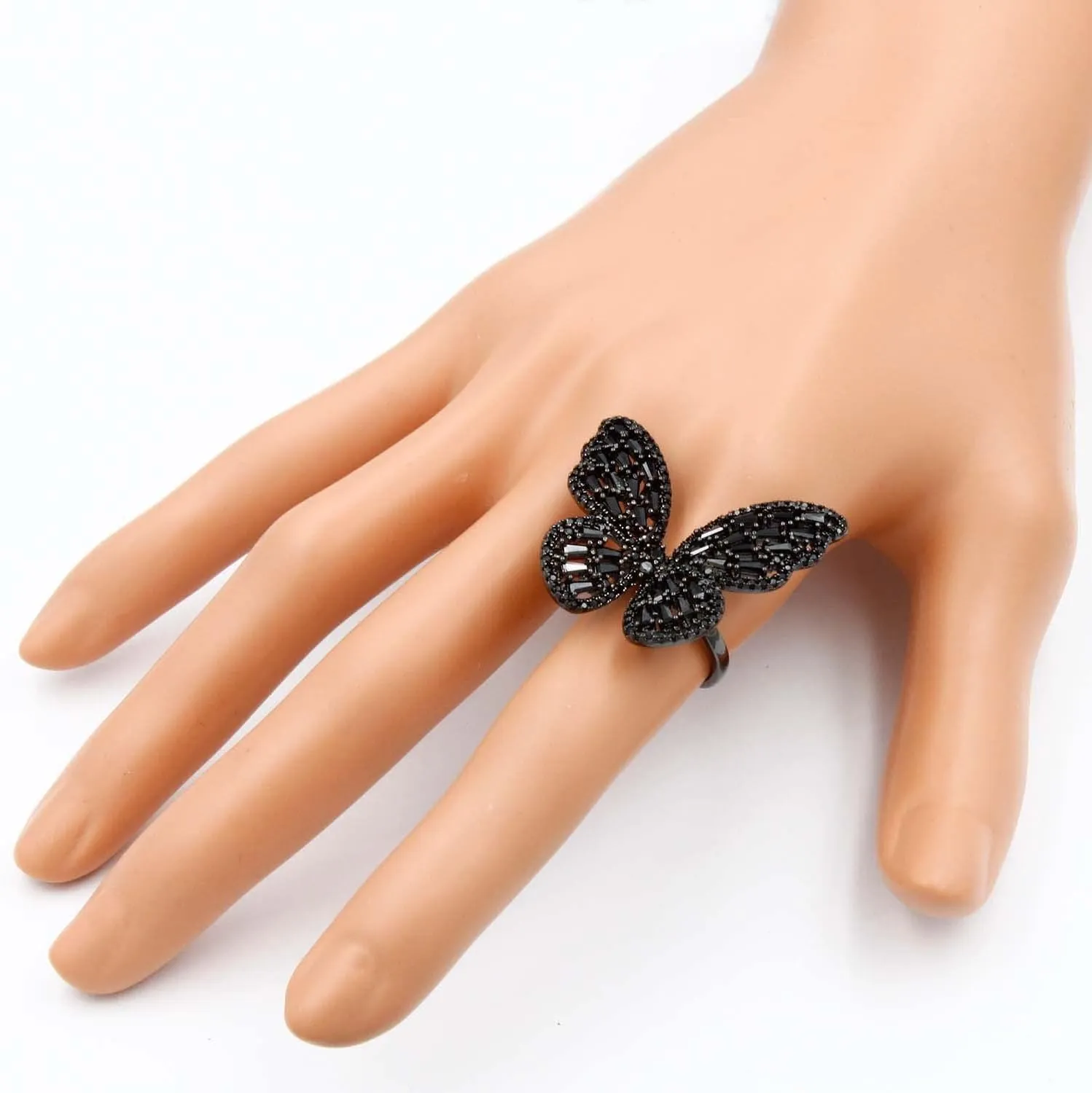 Lavencious Art Cocktail Butterfly Fashion Ring Size Adjustable from 6-8.5 Cubic Zirconia Jewelry for Women