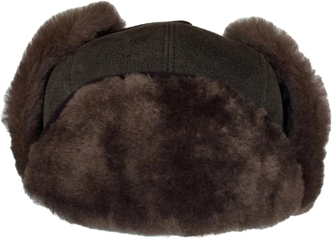 Leather Aviator Russian Ushanka Trapper Shearling Sheepskin Fur Ear Flap Waterproof Winter Hat