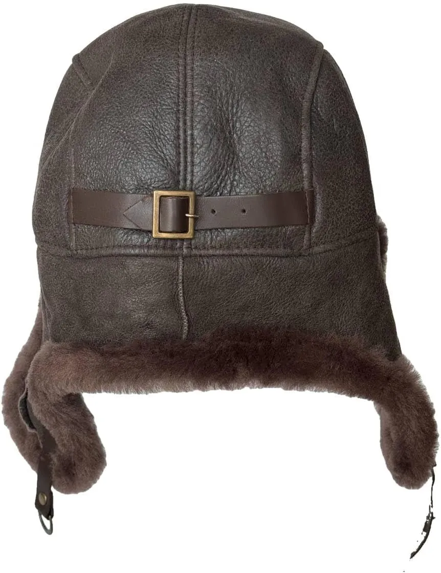 Leather Aviator Russian Ushanka Trapper Shearling Sheepskin Fur Ear Flap Waterproof Winter Hat