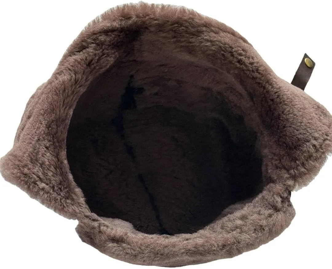 Leather Aviator Russian Ushanka Trapper Shearling Sheepskin Fur Ear Flap Waterproof Winter Hat