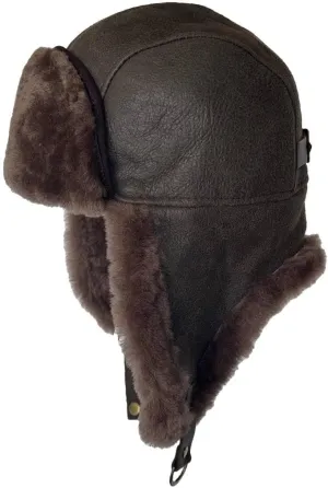 Leather Aviator Russian Ushanka Trapper Shearling Sheepskin Fur Ear Flap Waterproof Winter Hat