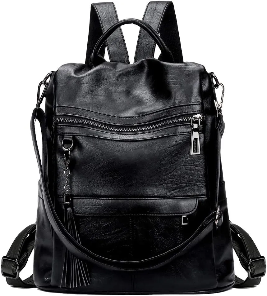 Leather Backpack Purse for Women Fashion PU Designer Large Shoulder Bag Designer Tassel Rucksack Ladies Tote Handbag