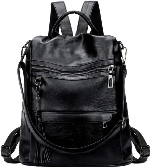Leather Backpack Purse for Women Fashion PU Designer Large Shoulder Bag Designer Tassel Rucksack Ladies Tote Handbag