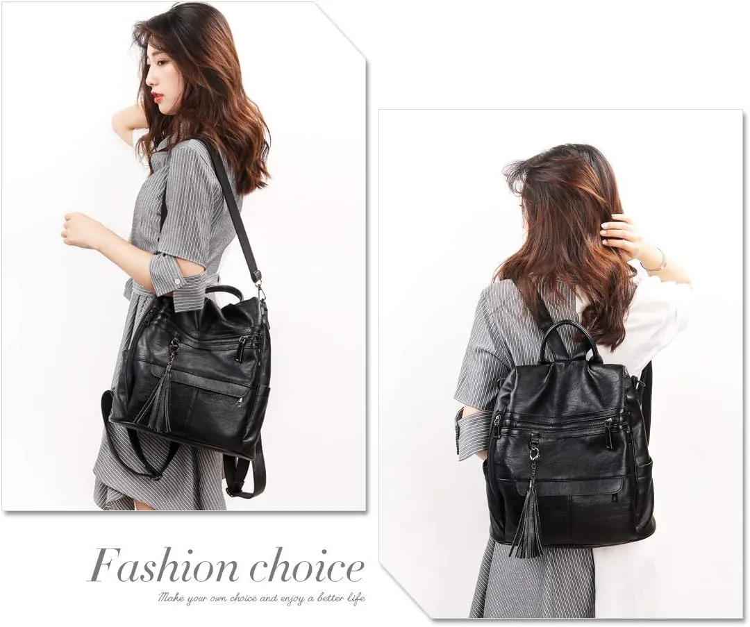Leather Backpack Purse for Women Fashion PU Designer Large Shoulder Bag Designer Tassel Rucksack Ladies Tote Handbag
