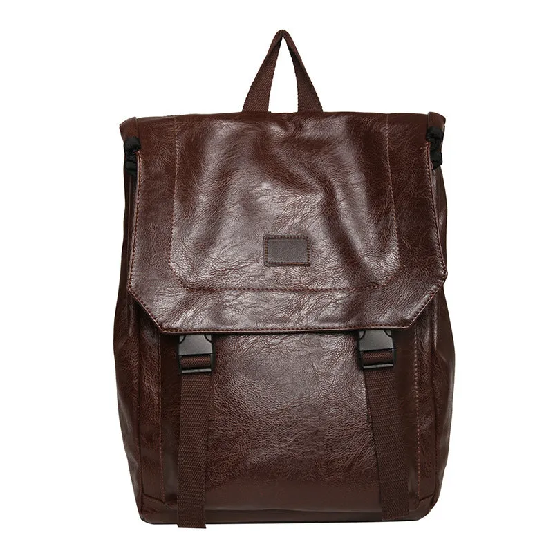 Leather Retro Leisure Solid Color Large Backpacks