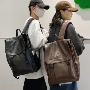 Leather Retro Leisure Solid Color Large Backpacks