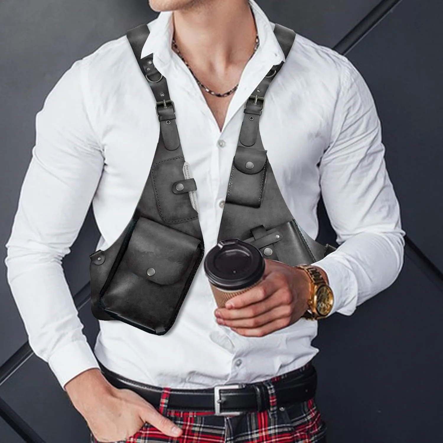 Leather Shoulder Bag For Men, Anti Theft Harness Bag For Men, Medieval Leather Underarm Shoulder Bag, Adjustable Pu Leather