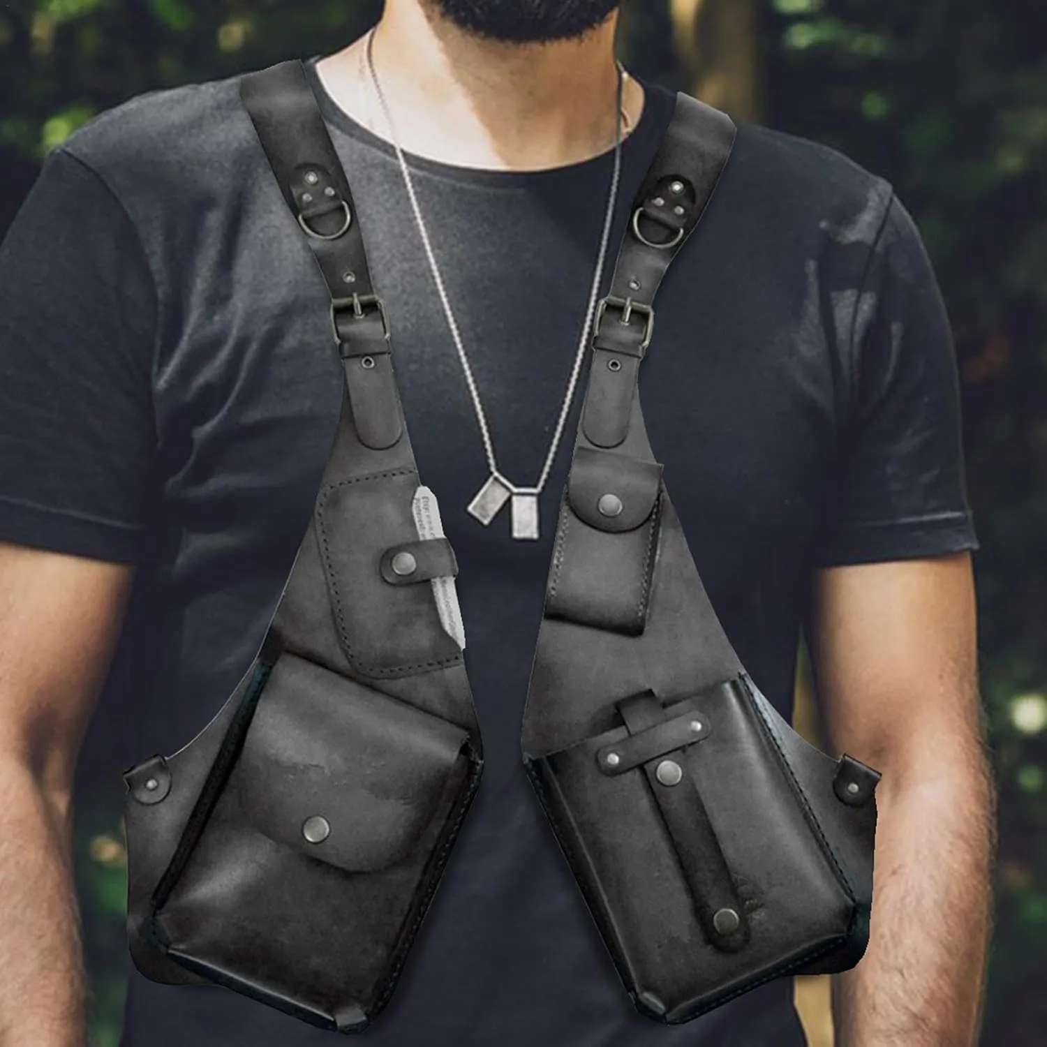Leather Shoulder Bag For Men, Anti Theft Harness Bag For Men, Medieval Leather Underarm Shoulder Bag, Adjustable Pu Leather