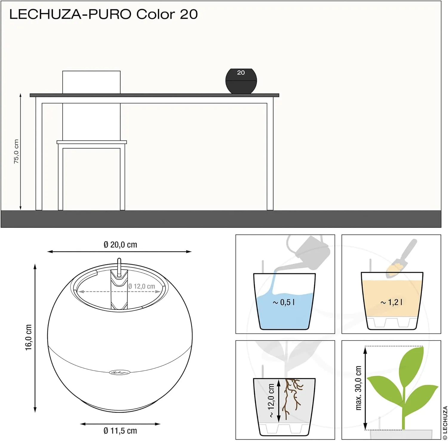 Lechuza Puro Color 20 Sand Brown 13378