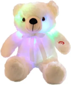 LED Teddy Bears Stuffed Animals, Cute White Glow Bear Plush Toys Creative Colorful Luminous Light Up Doll Gifts for Bedroom, Kids, Baby, Valentine,18 inch