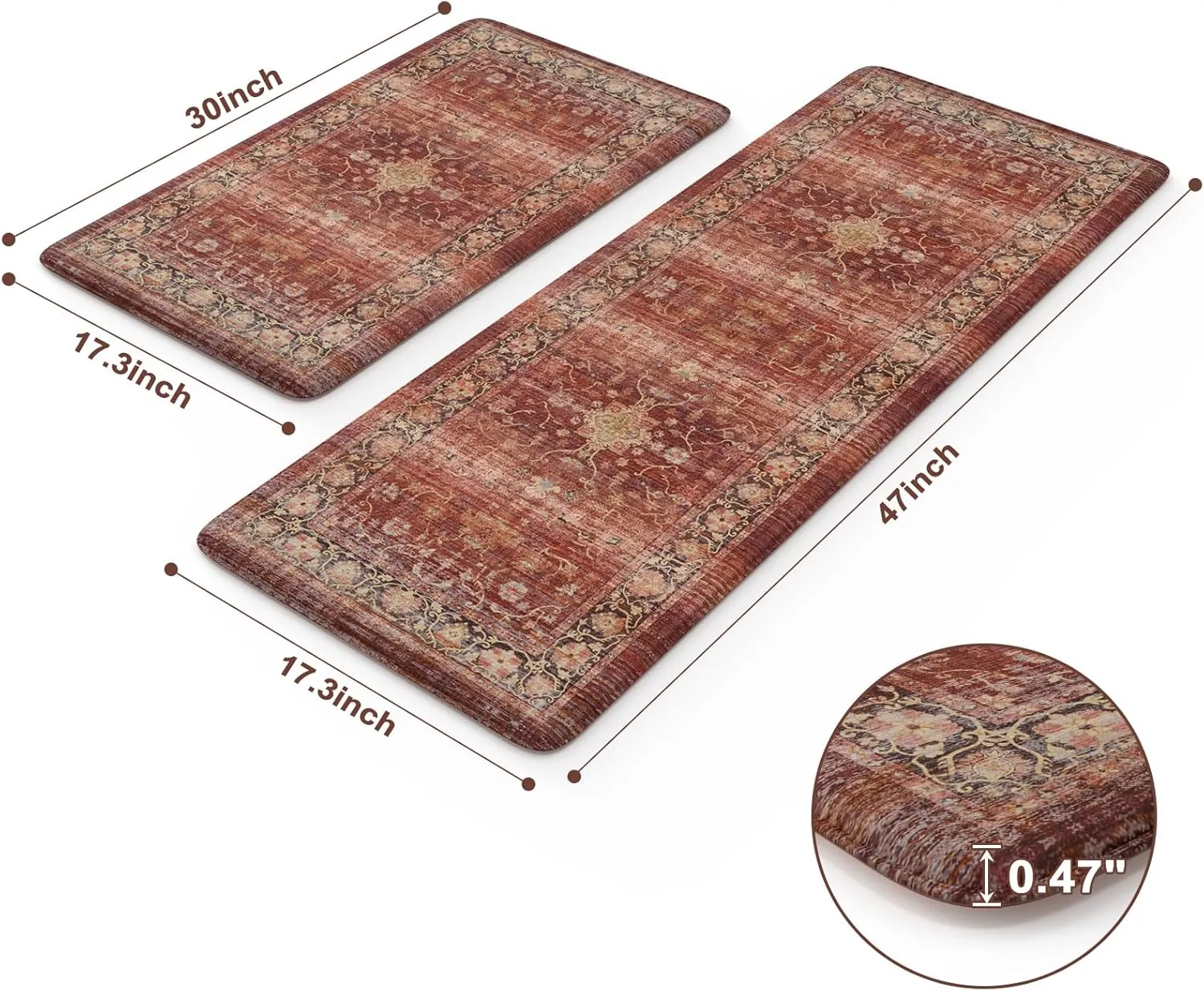 LEEVAN Kitchen Mats for Floor Non-Slip, Cushioned Anti Fatigue Mat 2 Piece, Red Memory Foam Kitchen Mat Waterproof, Ergonomic Standing Mat for Bar, Office,Desk, Laundry