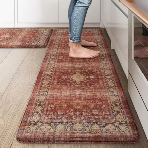 LEEVAN Kitchen Mats for Floor Non-Slip, Cushioned Anti Fatigue Mat 2 Piece, Red Memory Foam Kitchen Mat Waterproof, Ergonomic Standing Mat for Bar, Office,Desk, Laundry