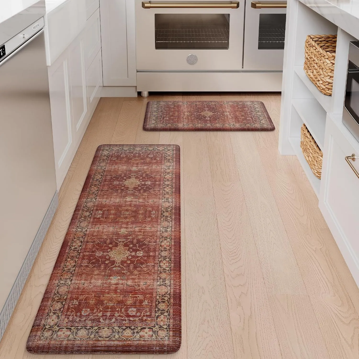 LEEVAN Kitchen Mats for Floor Non-Slip, Cushioned Anti Fatigue Mat 2 Piece, Red Memory Foam Kitchen Mat Waterproof, Ergonomic Standing Mat for Bar, Office,Desk, Laundry