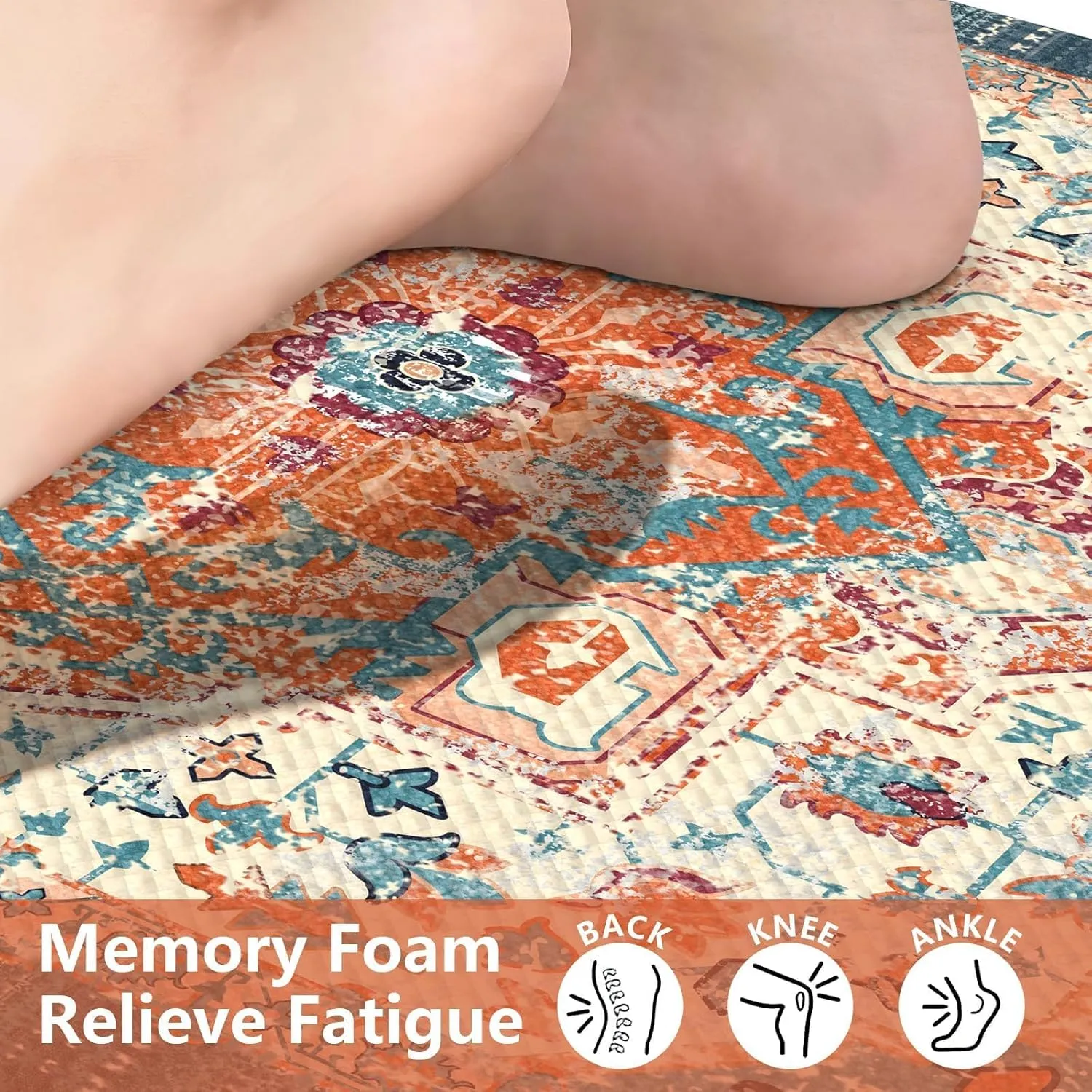 LEEVAN Kitchen Rugs Non Slip, Cushioned Kitchen Floor Mats Set of 2, Orange Anti-Fatigue Kitchen Mat Waterproof, Ergonomic Memory Foam Standing Mat for Bar,Office,Desk,Laundry