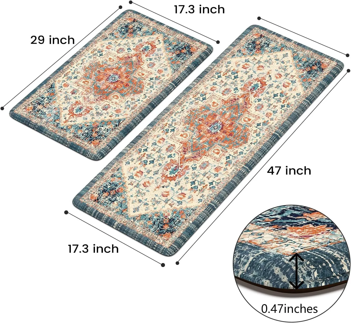 LEEVAN Kitchen Rugs Non Slip, Cushioned Kitchen Floor Mats Set of 2, Orange Anti-Fatigue Kitchen Mat Waterproof, Ergonomic Memory Foam Standing Mat for Bar,Office,Desk,Laundry