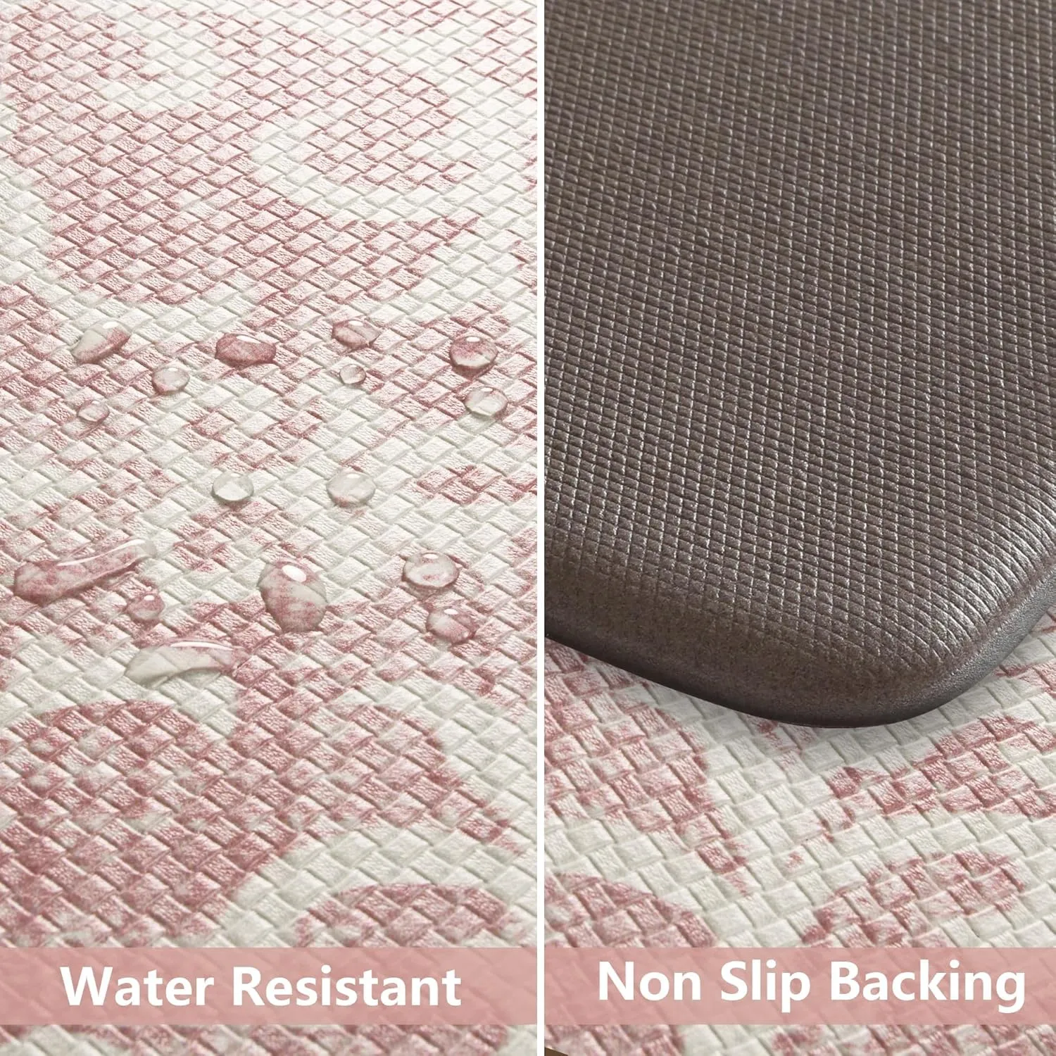 LEEVAN Kitchen Rugs Non Slip, Cushioned Kitchen Floor Mats Set of 2, Pink Anti-Fatigue Kitchen Mat Waterproof, Ergonomic Memory Foam Standing Mat for Bar,Office,Desk,Laundry