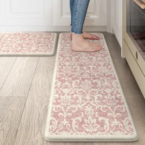 LEEVAN Kitchen Rugs Non Slip, Cushioned Kitchen Floor Mats Set of 2, Pink Anti-Fatigue Kitchen Mat Waterproof, Ergonomic Memory Foam Standing Mat for Bar,Office,Desk,Laundry