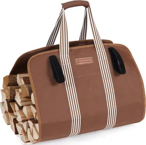 Lightweight Firewood Carrier, Wood Carrier for Firewood, Oxford Canvas Firewood Log Carrier Tote with Padded Handles and Closing Fastener - Brown