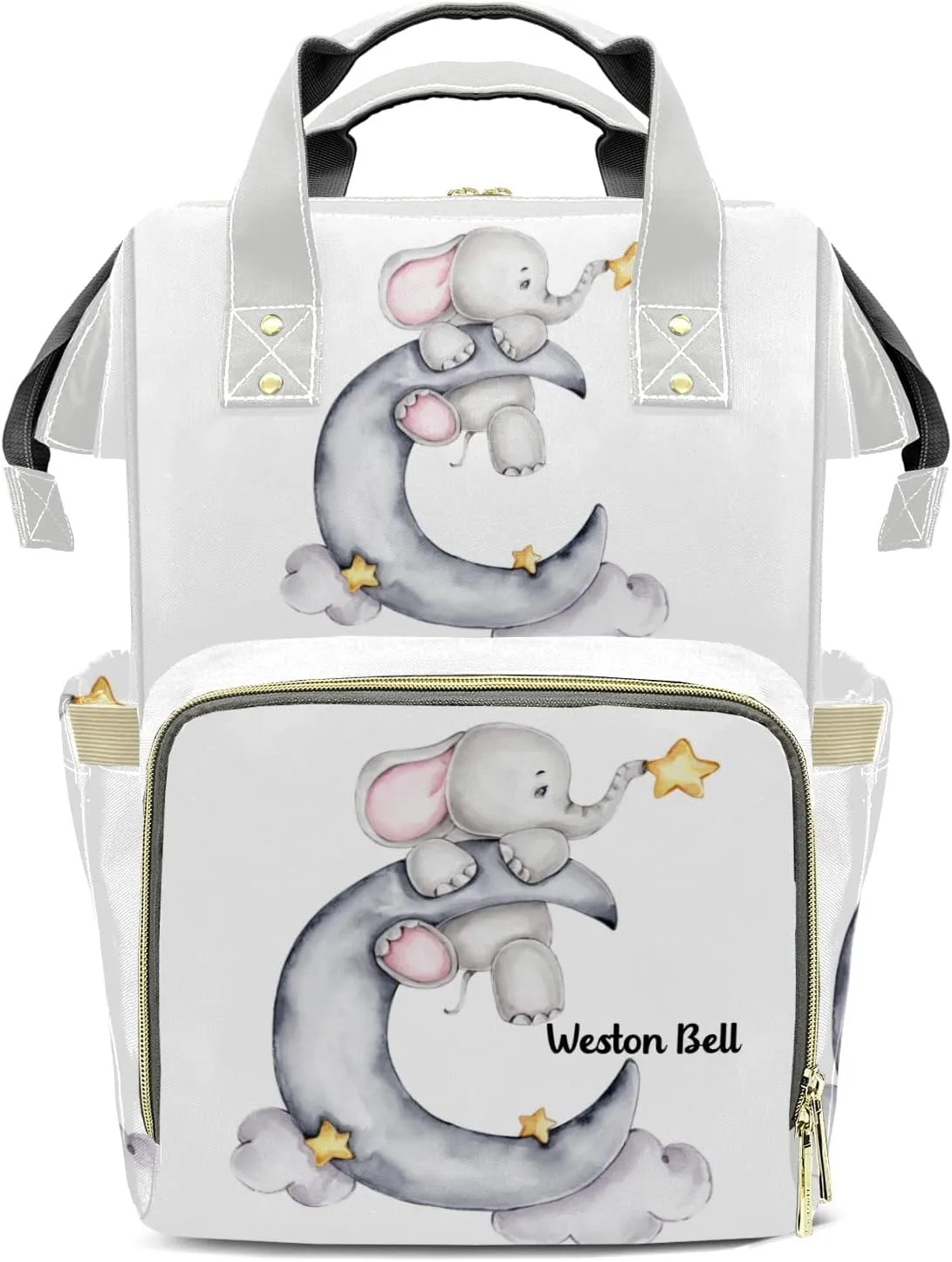 Little Elephant with Star Personalized Large Capacity Diaper Bags,Custom Name Backpack Casual Daypack Bag Nappy Bag Gifts