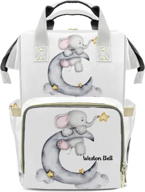 Little Elephant with Star Personalized Large Capacity Diaper Bags,Custom Name Backpack Casual Daypack Bag Nappy Bag Gifts
