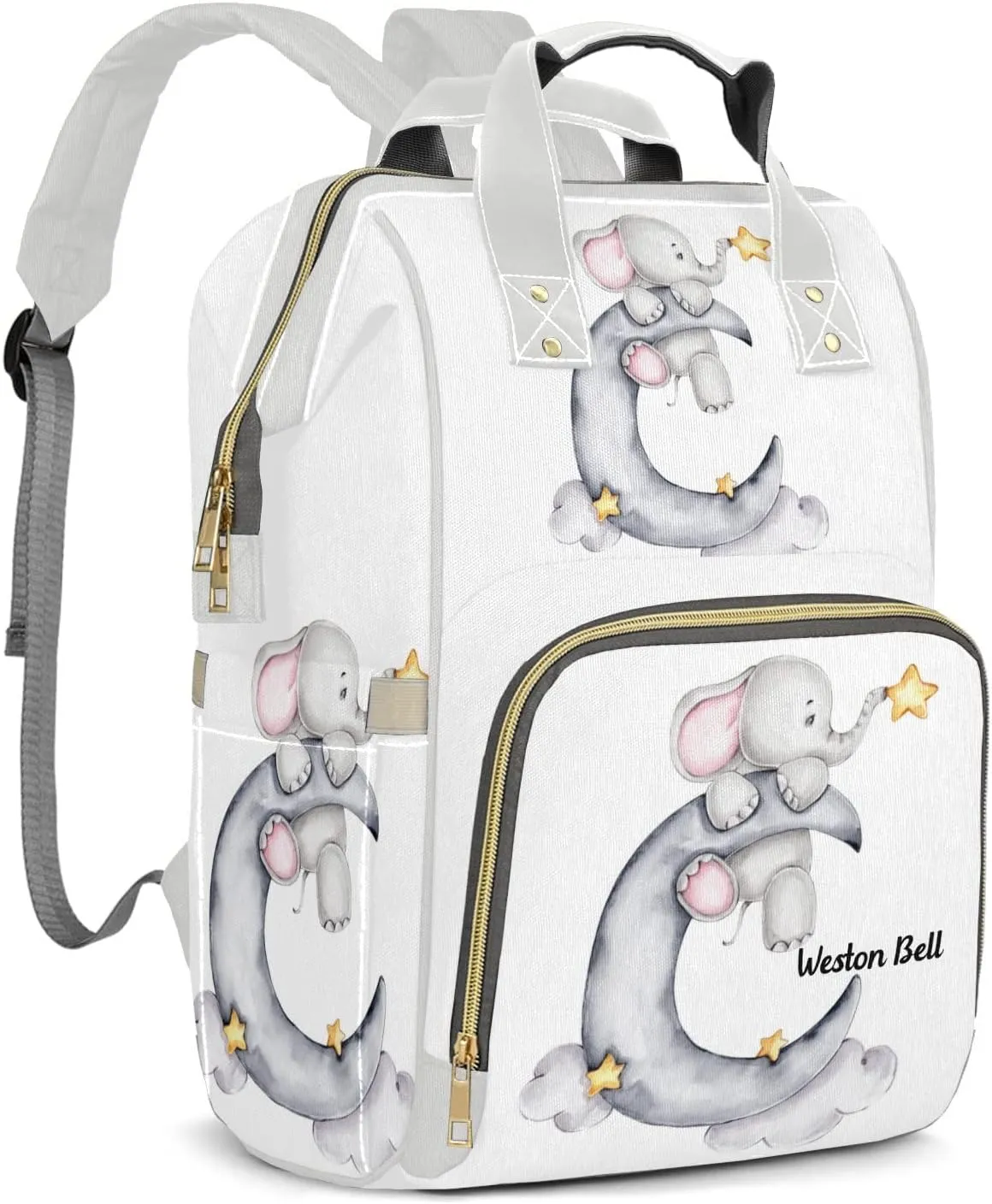 Little Elephant with Star Personalized Large Capacity Diaper Bags,Custom Name Backpack Casual Daypack Bag Nappy Bag Gifts