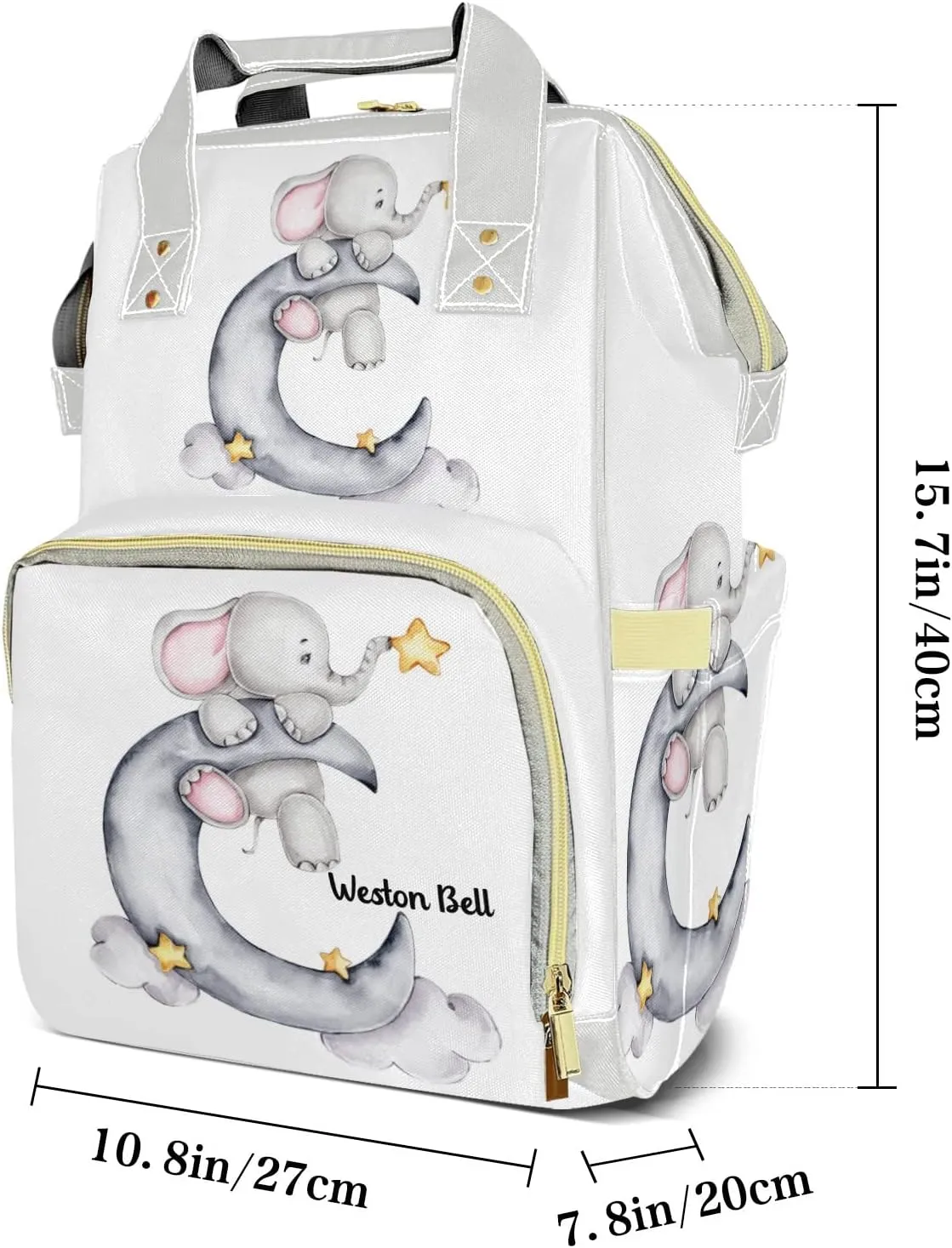 Little Elephant with Star Personalized Large Capacity Diaper Bags,Custom Name Backpack Casual Daypack Bag Nappy Bag Gifts