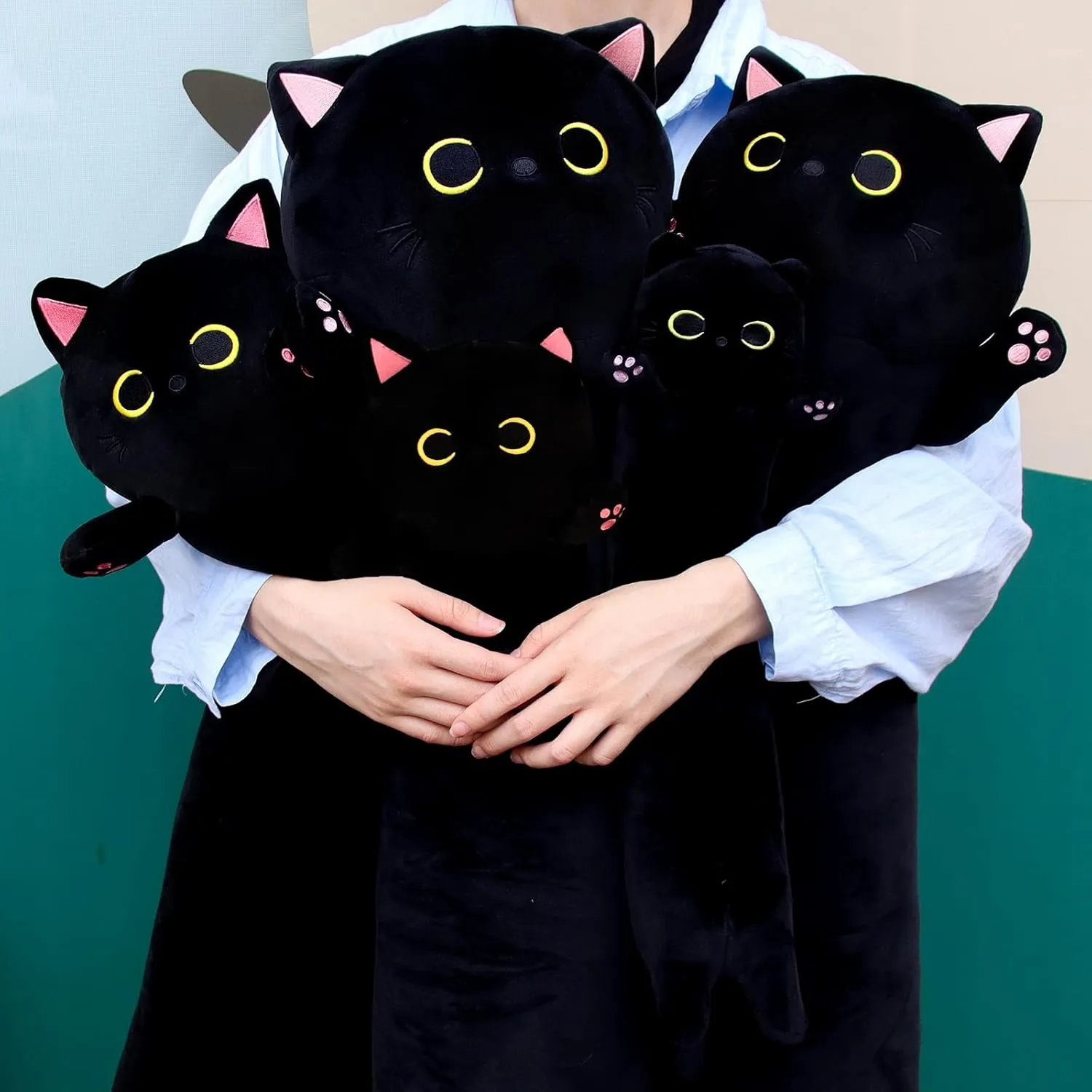 Long Cat Plush Long Cat Body Pillow, 31" Kawaii Cartoon Cat Stuffed Animals Soft Cat Plushie, Cute Black Cat Plush Pillow Cuddle Pillow Stuffed Cat Toys for Kids Birthday