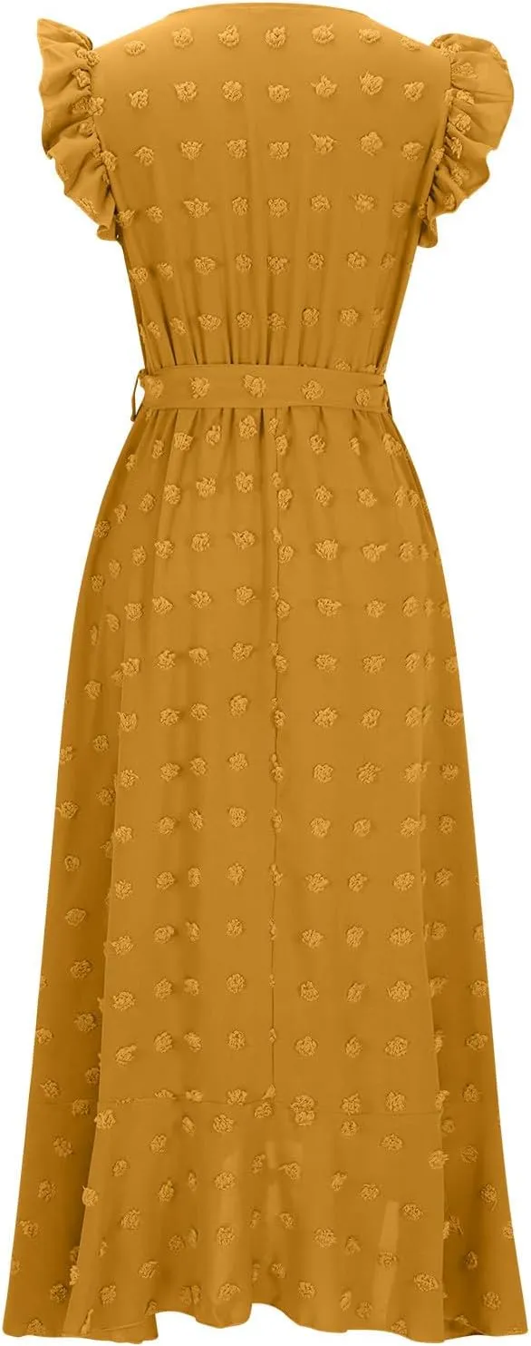 Long Dresses for Women Casual Loose Soft Flowy V Neck Sleeveless Wrap Dress Summer Asymmetrical Slit Maxi Sundress