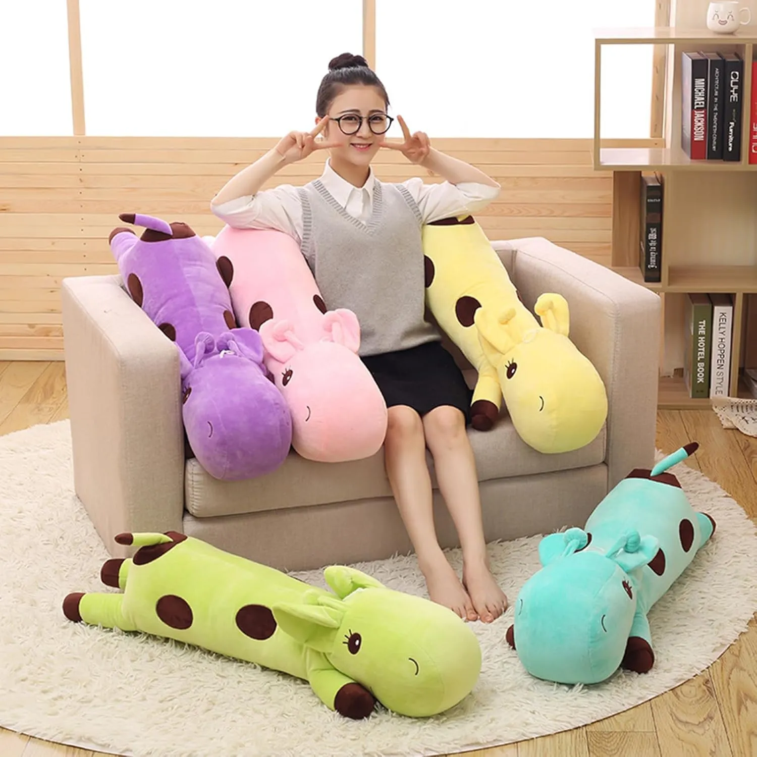 Long Sleeping Giraffe Plush Stuffed Animal Hugging Pillow Cuddly Throw Pillow Plushies Toy Home Decor Huggable Anime Gifts for Kids And Lovers (Purple, 24 Inch)