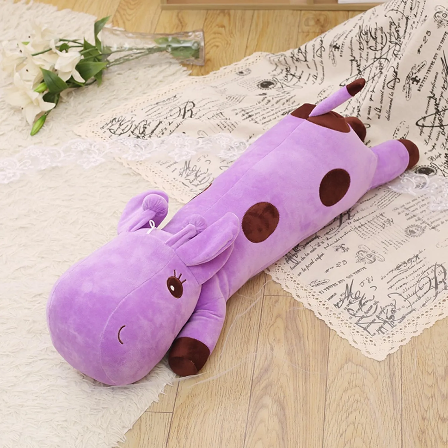 Long Sleeping Giraffe Plush Stuffed Animal Hugging Pillow Cuddly Throw Pillow Plushies Toy Home Decor Huggable Anime Gifts for Kids And Lovers (Purple, 24 Inch)