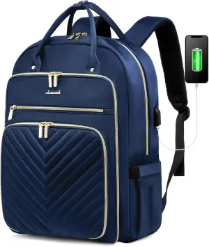 LOVEVOOK 17.3 Inch Laptop Backpack for Women,Fashion Work Backpack Purse for Women Men,Waterproof Travel Work Backpacks Purse for Teacher Nurse, Navy Blue.