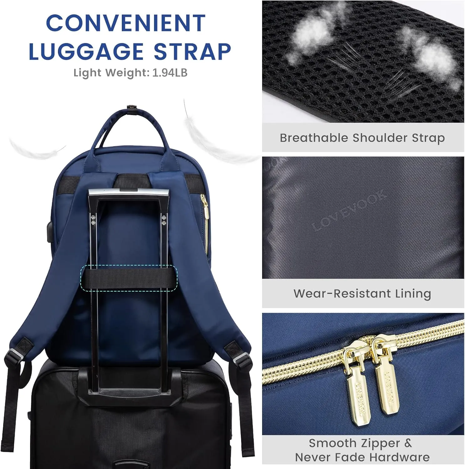 LOVEVOOK 17.3 Inch Laptop Backpack for Women,Fashion Work Backpack Purse for Women Men,Waterproof Travel Work Backpacks Purse for Teacher Nurse, Navy Blue.
