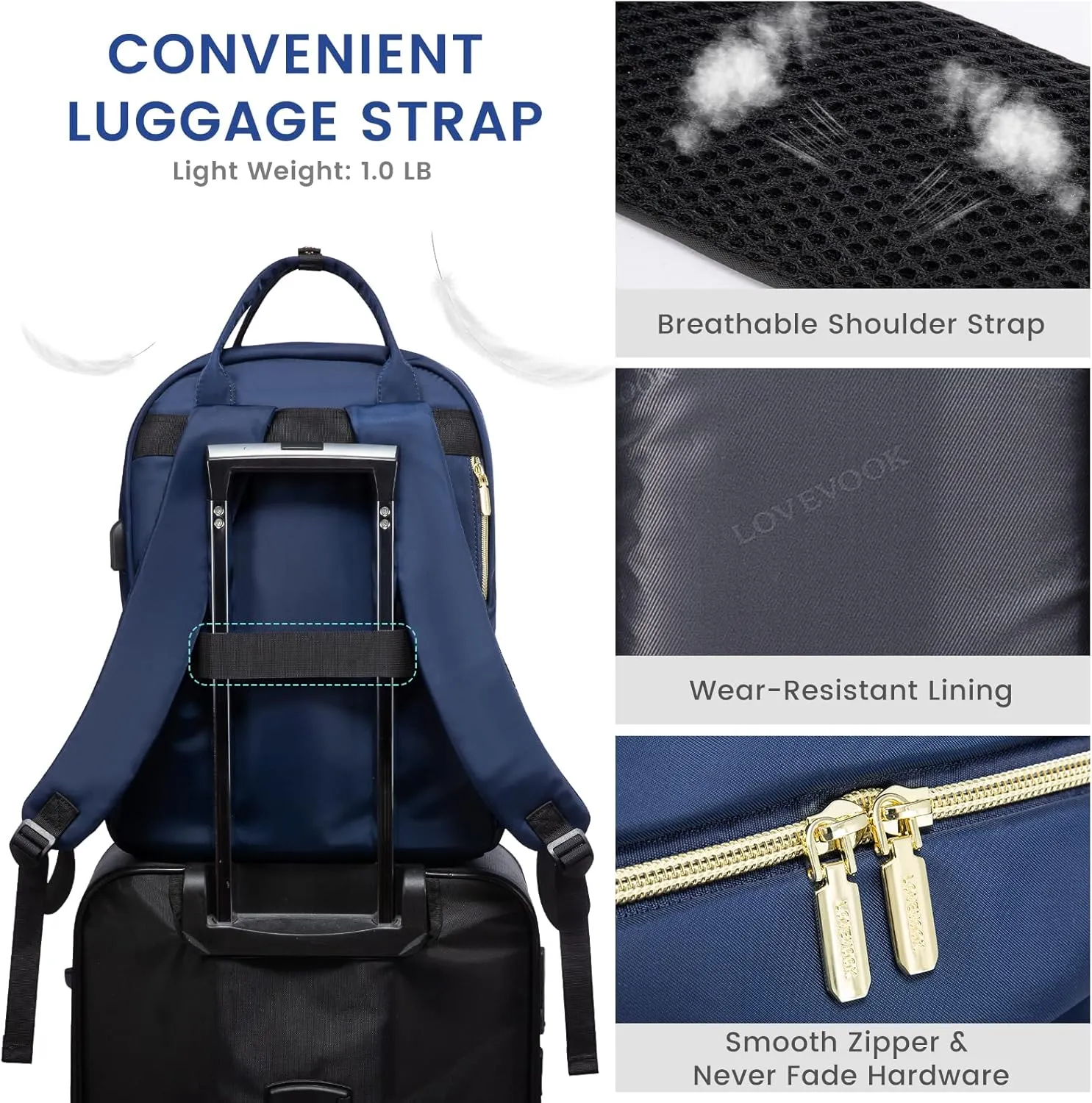 LOVEVOOK 17.3 Inch Laptop Backpack for Women,Fashion Work Backpack Purse for Women Men,Waterproof Travel Work Backpacks Purse for Teacher Nurse, Navy Blue.