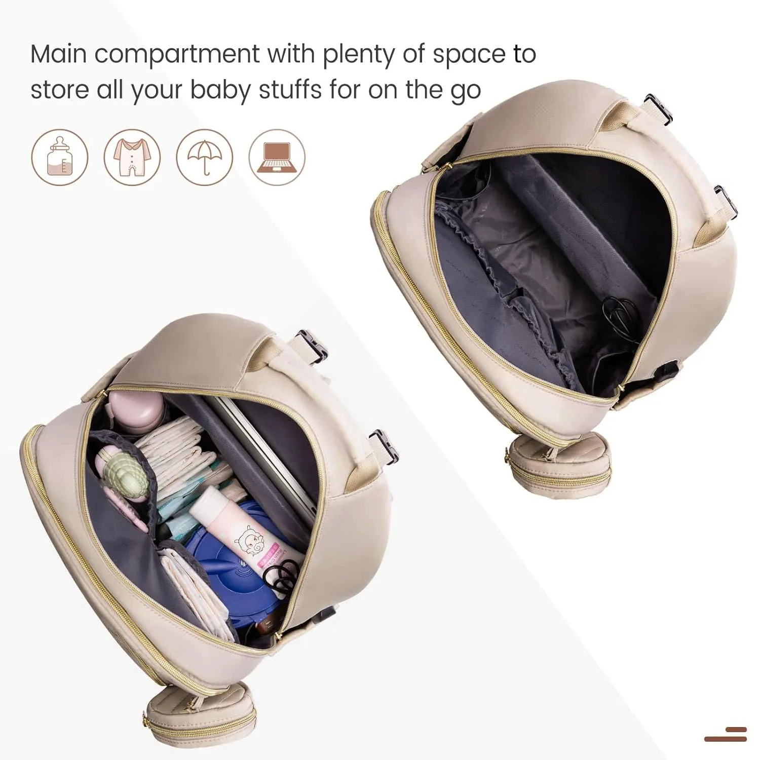 LOVEVOOK Diaper Bag Backpack, Quilted Baby Bag with Changing Pad & Pacifier Holder, Waterproof Travel Diaper Bags for Baby Boys Girls, Stylish and Large Capacity,Nude