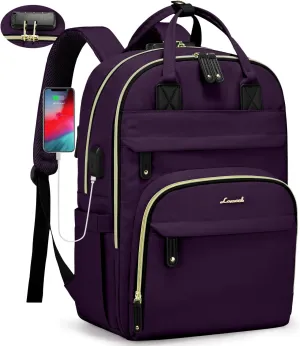 LOVEVOOK Laptop Backpack for Women, Large Capacity Travel Anti-Theft Bag Business Work Computer Backpacks Purse College Backpack, Casual Hiking Daypack with Lock, 15.6 Inch, Dark Purple