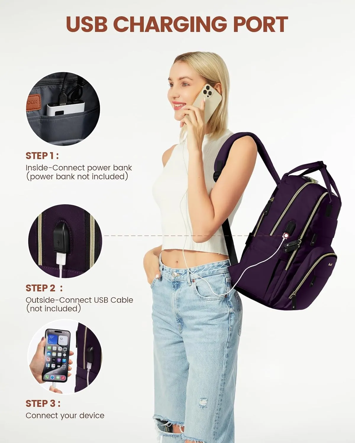 LOVEVOOK Laptop Backpack for Women, Large Capacity Travel Anti-Theft Bag Business Work Computer Backpacks Purse College Backpack, Casual Hiking Daypack with Lock, 15.6 Inch, Dark Purple