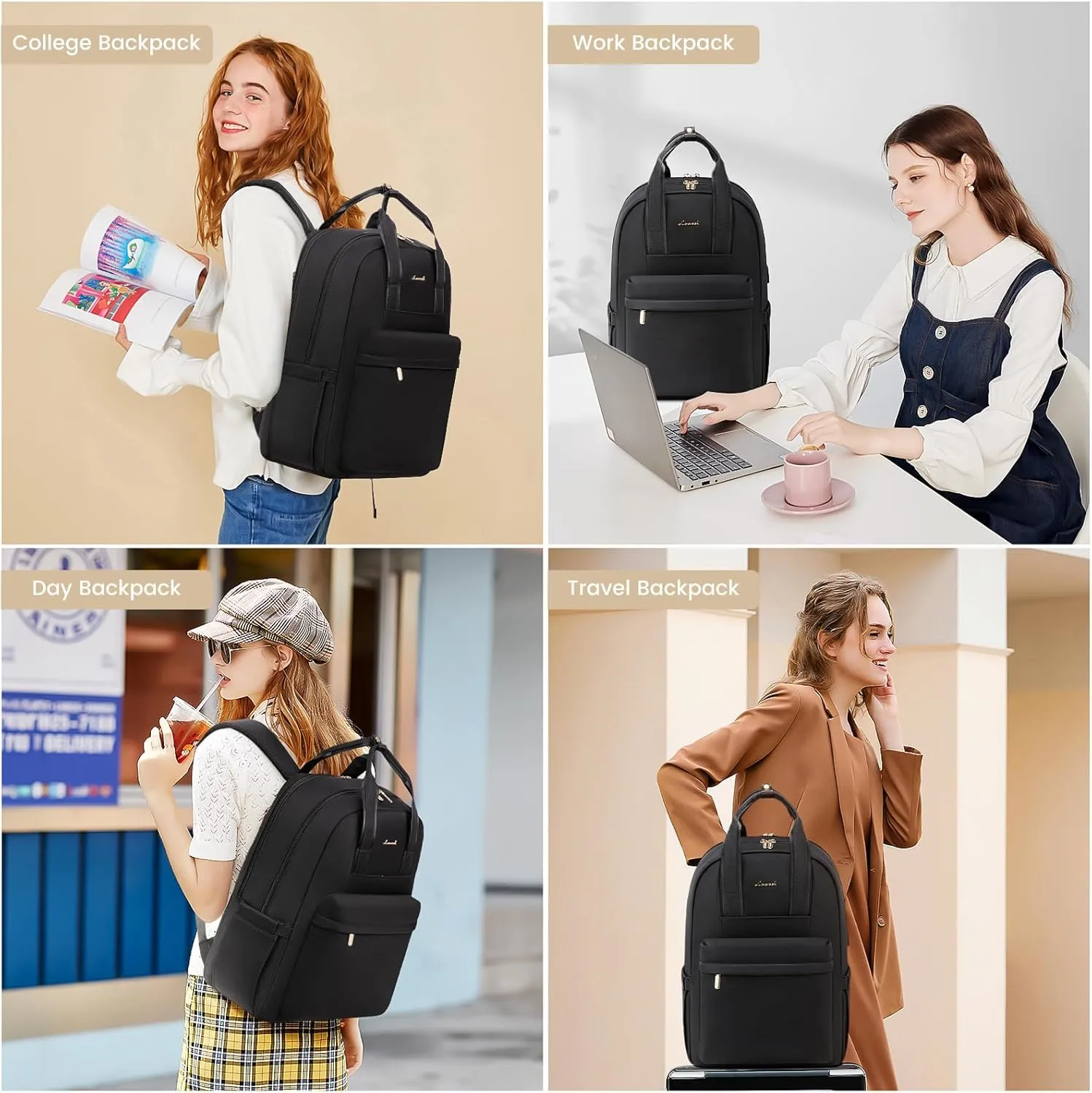 LOVEVOOK Laptop Backpack Purse for Women, 15.6 Inch Travel Laptop Bag with USB Port, Waterproof Work Teacher Nurse Computer Backpack, Durable Casual Daypack