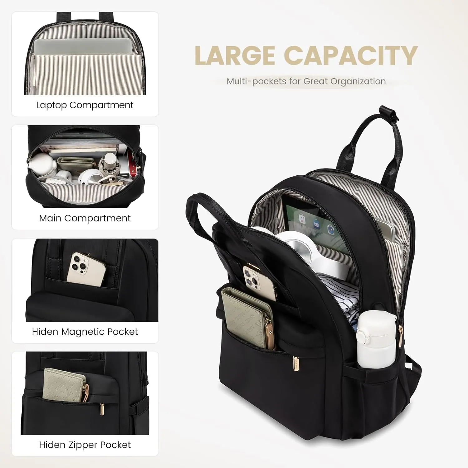 LOVEVOOK Laptop Backpack Purse for Women, 15.6 Inch Travel Laptop Bag with USB Port, Waterproof Work Teacher Nurse Computer Backpack, Durable Casual Daypack