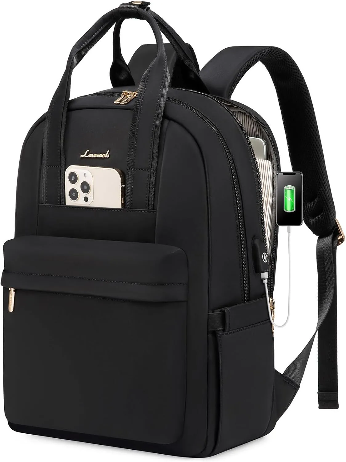 LOVEVOOK Laptop Backpack Purse for Women, 15.6 Inch Travel Laptop Bag with USB Port, Waterproof Work Teacher Nurse Computer Backpack, Durable Casual Daypack
