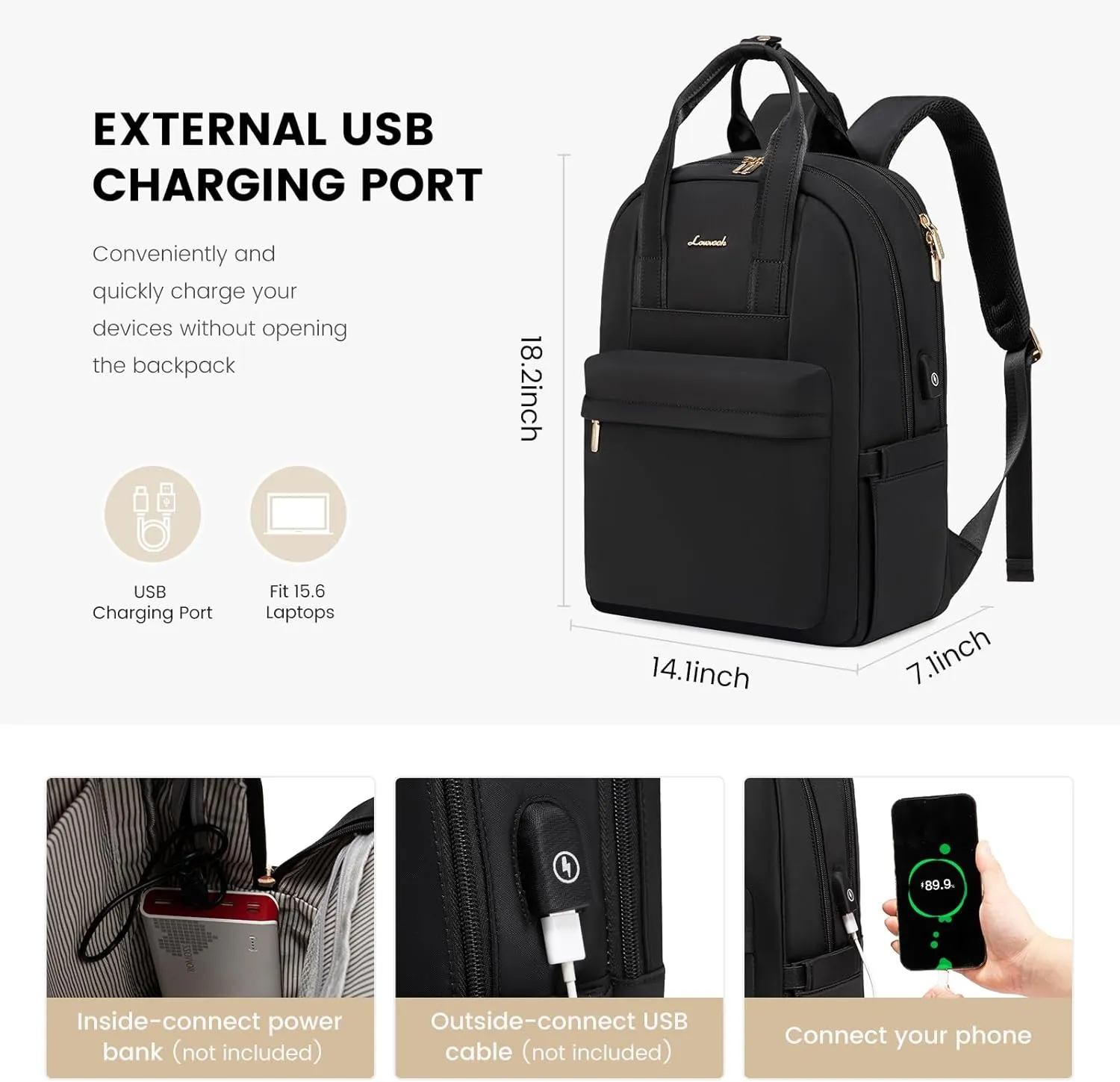 LOVEVOOK Laptop Backpack Purse for Women, 15.6 Inch Travel Laptop Bag with USB Port, Waterproof Work Teacher Nurse Computer Backpack, Durable Casual Daypack